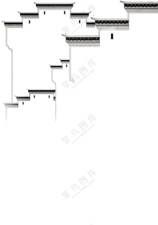 黑白江南徽派风格建筑免抠图片素材