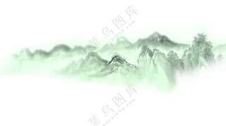 云雾缥缈绵延群山水墨绘画PNG素材