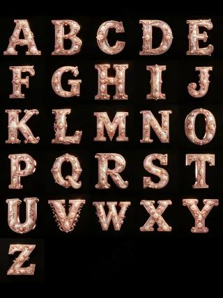 3D巴洛克金属风格艺术字母英文A-Z