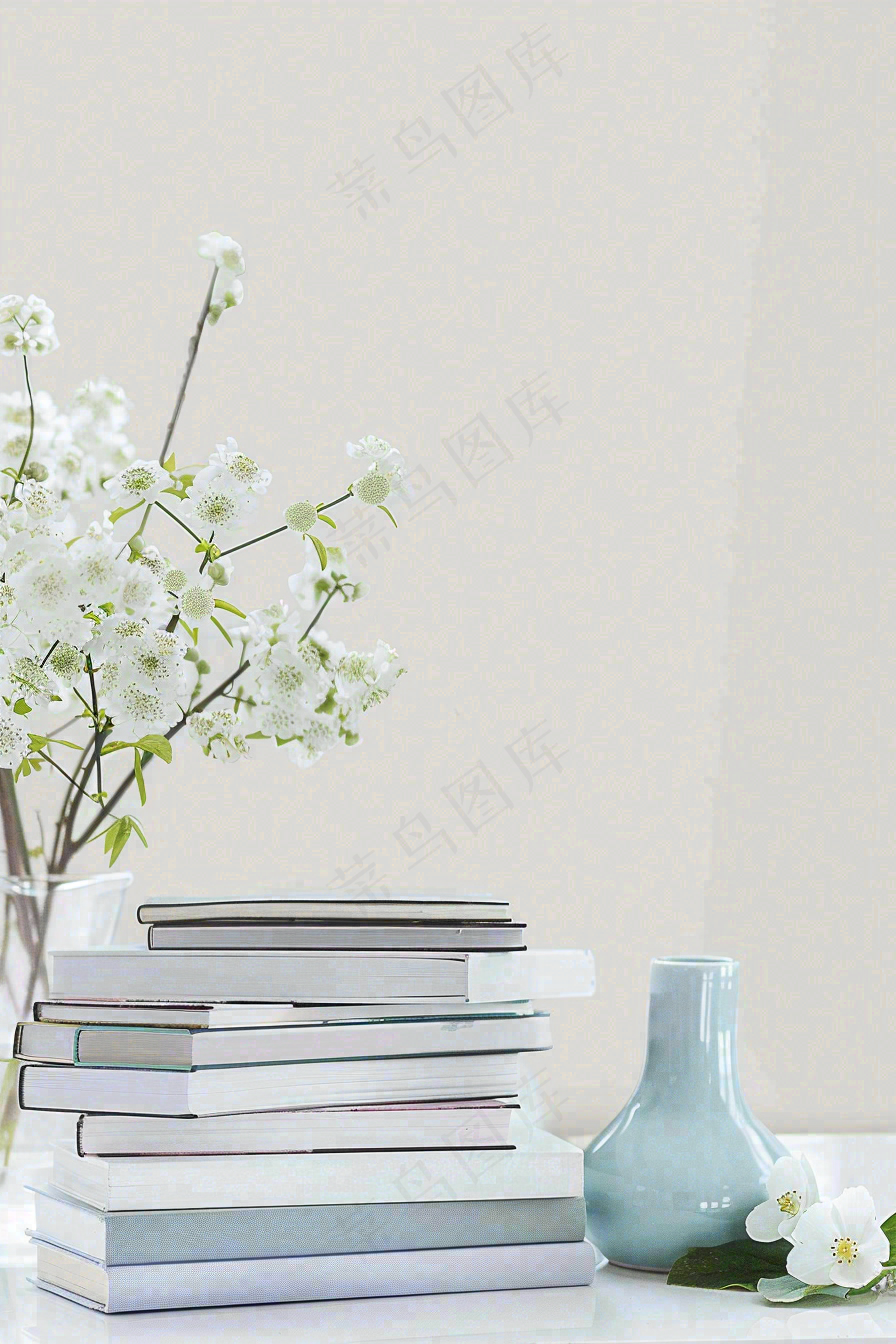 文静花瓶装饰书本阅读知识世界读书日摄影图
