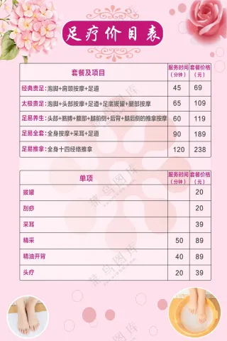 足疗价目表海报素材