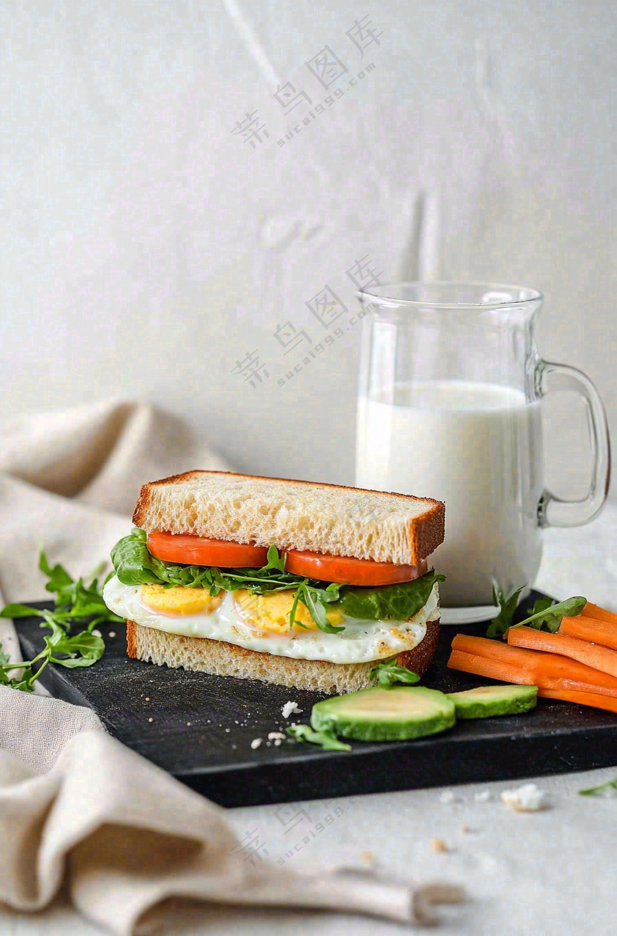 营养美味早餐面包吐司牛奶摄影图