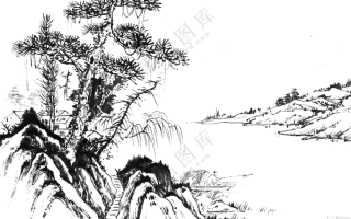 中国风群山风光与垂钓老翁免抠图片