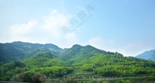蓝天下的绿色山脉图片