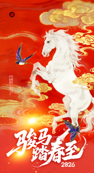 马年喜庆骏马踏春至新年春节海报