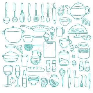 厨房用品与食物矢量素材