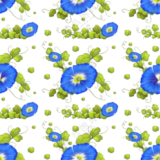 蓝色花朵藤蔓四方连续图案免抠素材