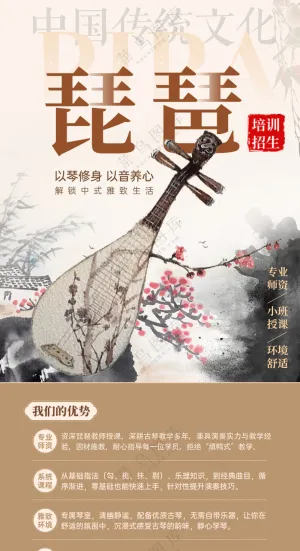 琵琶培训中国风招生简章国潮海报