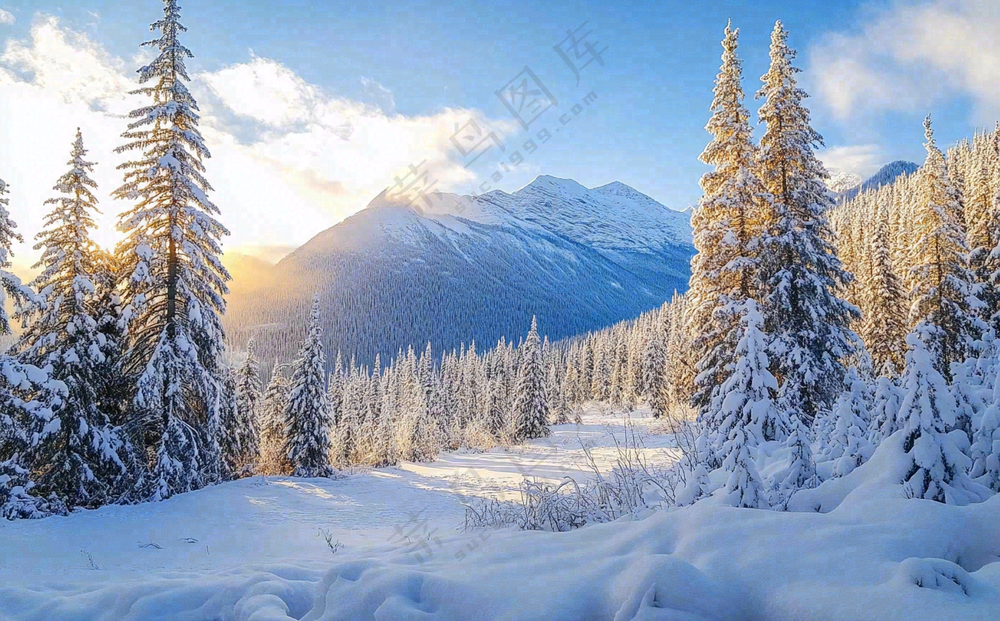 大雪雪山雾凇雪景大自然阳光摄影图