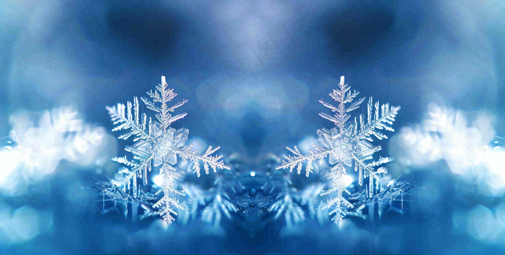 冬季雪花水晶蓝色寒冷小寒大寒大雪摄影图