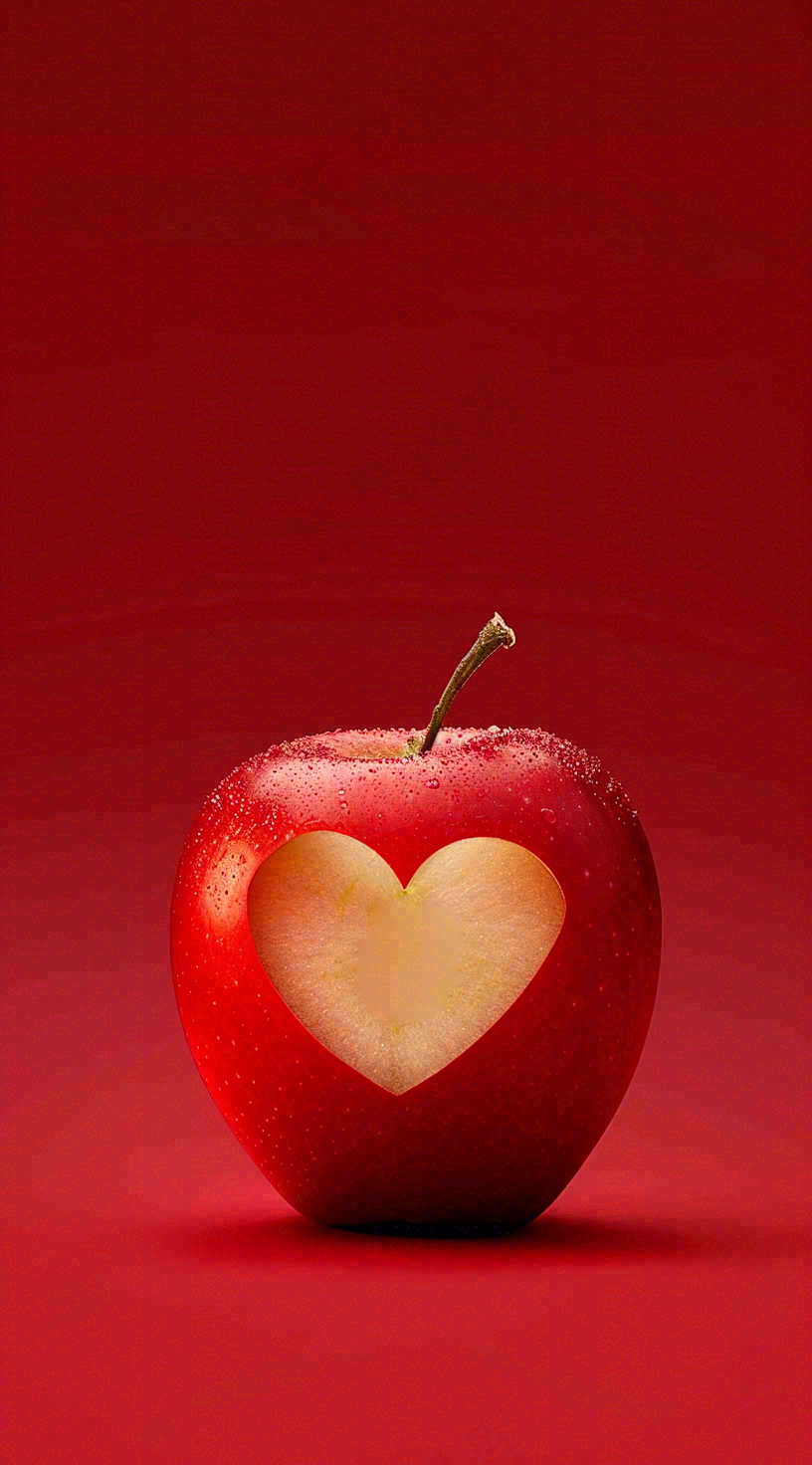 红色苹果掏爱心形状创意平安夜摄影图