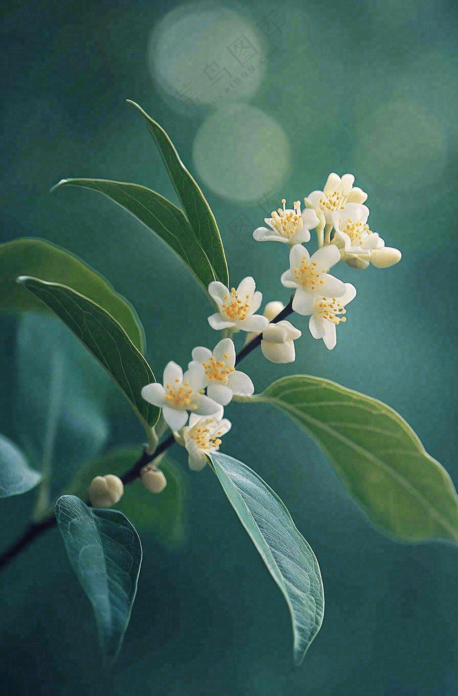 树枝上的小白花花朵植物摄影图