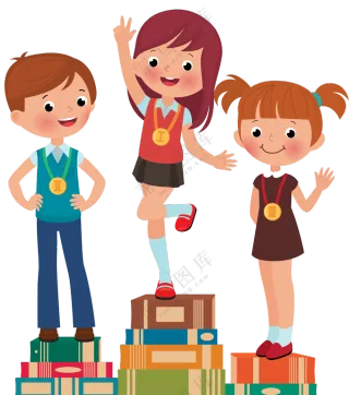 登上领奖台上的男孩与女孩免抠图片