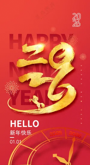 2026年马年鎏金字新年海报