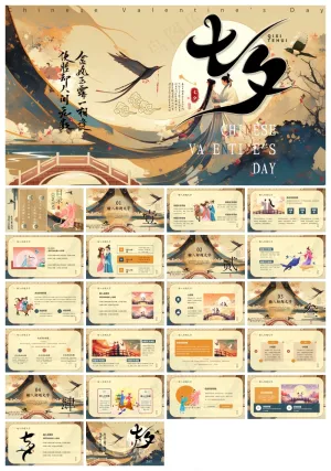黄色中国风传统节日七夕节介绍PPT模板预览图
