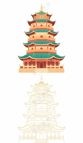 国风建筑奎阁塔矢量图