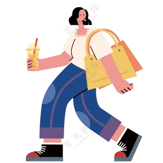 手拿奶茶的美女扁平化插画免抠图片