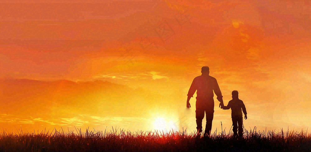 父亲节爸爸和孩子剪影亲情摄影图