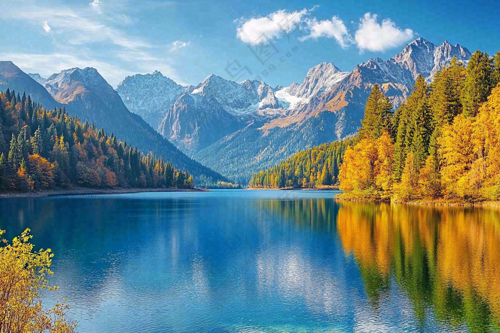 大自然风光风景高山森林湖泊摄影图