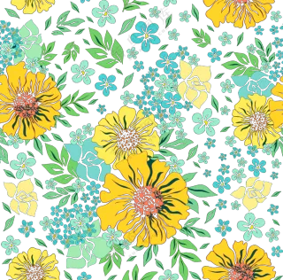 线描效果黄花绿叶图案免抠图片素材