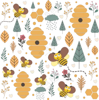 树木与小蜜蜂插画创意免抠图片素材