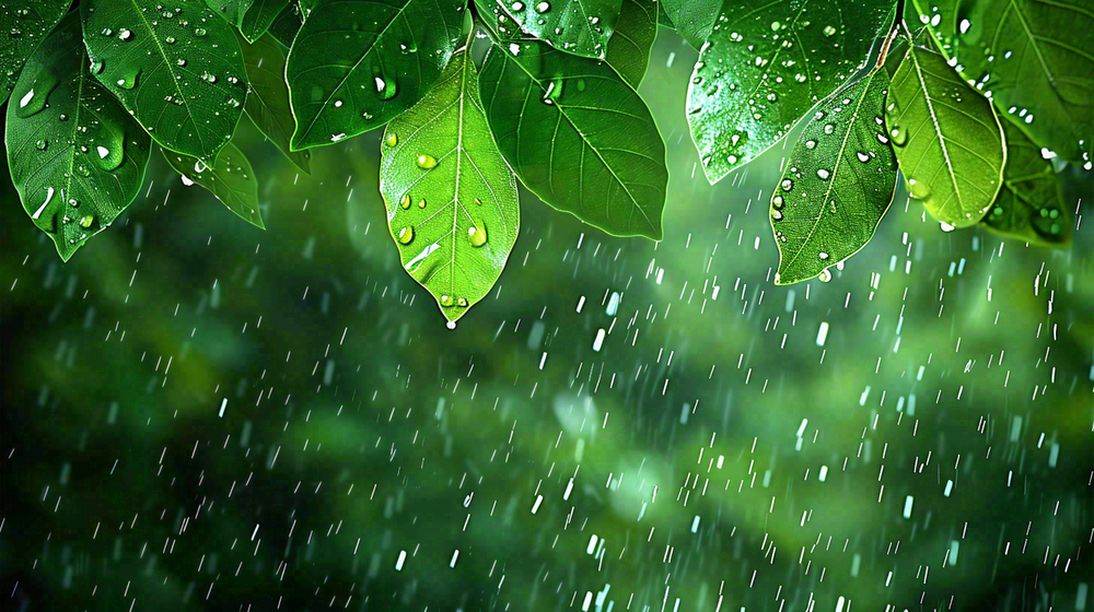 春天雨水森林植物的雨滴谷雨摄影图