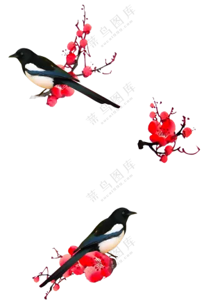 梅花树梢上的喜鹊元素免抠图片素材