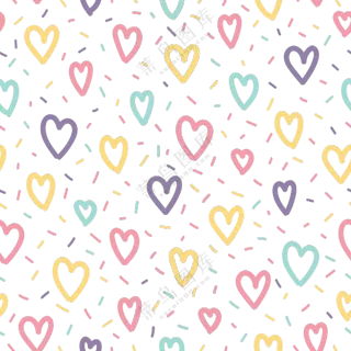 无缝手绘效果多彩桃心图案免抠素材