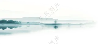 湖光山色与茂密的树木风景免抠图片