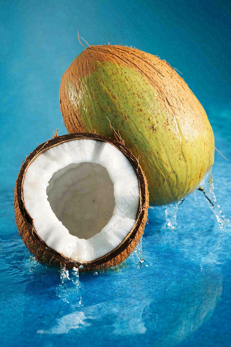 椰子汁飞溅新鲜果汁摄影图