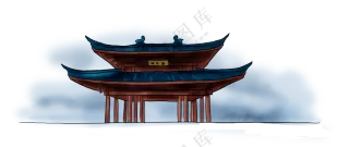 手绘效果古典建筑PNG图片免抠素材