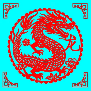 红色圆形龙剪纸