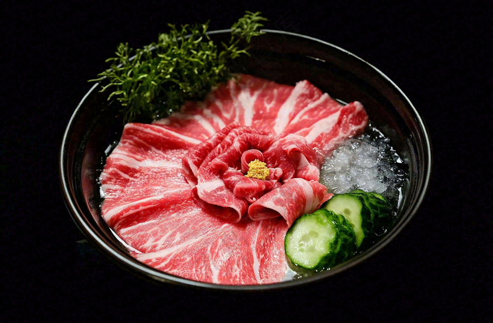 雪花肥牛牛肉寿喜烧烤肉食材美食摄影图