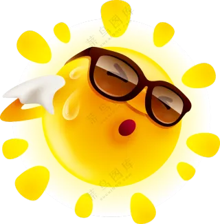 戴墨镜擦汗的太阳卡通创意图片素材