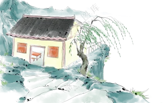 山脚下的小屋绘画创意免抠图片素材