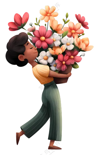 拿着五颜六色花束的人