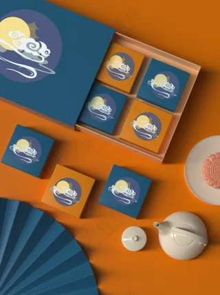 中式传统中秋节月饼礼盒包装psd样机018