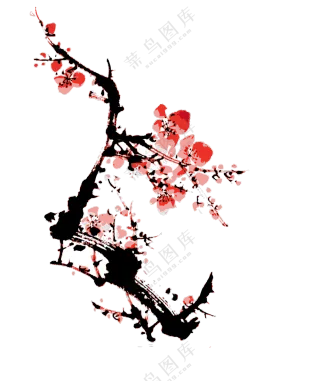 水墨绘画创意梅花树枝PNG图片素材