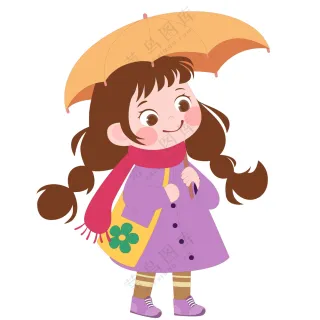 卡通风秋天撑伞背书包的可爱女孩儿童教育插画
