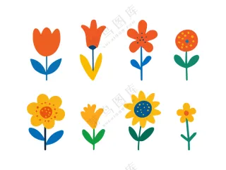 卡通风花卉造型儿童装饰插图