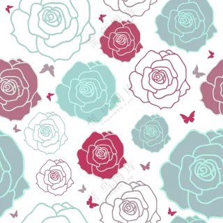 蝴蝶与线描效果的花朵图案免抠素材