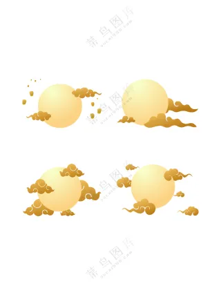 云里的月亮国风插画矢量元素