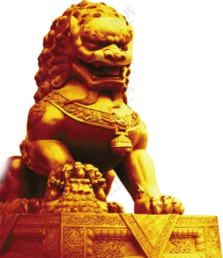 金色的石狮子雕塑元素免抠图片素材