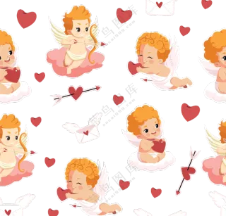 爱神丘比特与红色桃心图案免抠素材