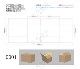 0001纸箱刀版图包装设计刀模图瓦楞纸箱物流快递盒子