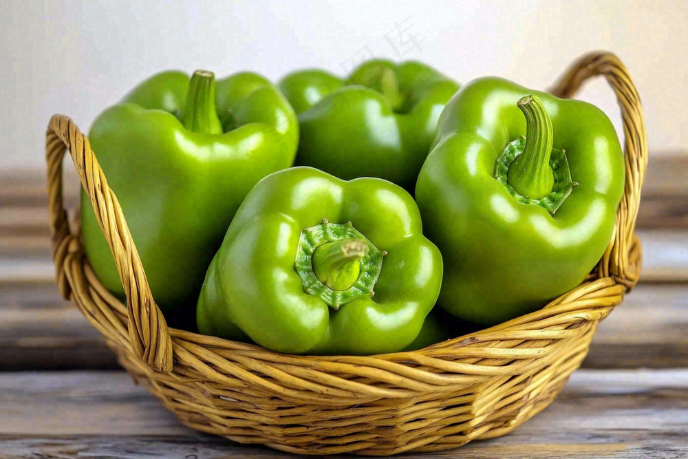 青椒蔬菜竹篮摄影图