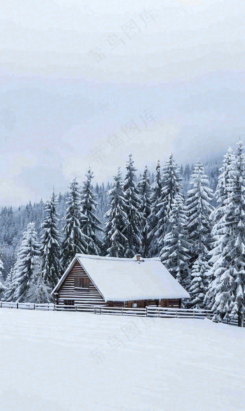 冬天寒冷白雪结冰小寒摄影图