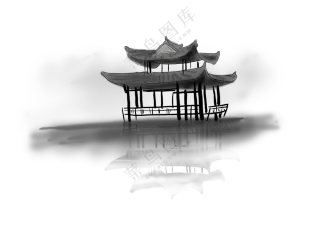 黑白手绘效果亭子绘画PNG图片素材