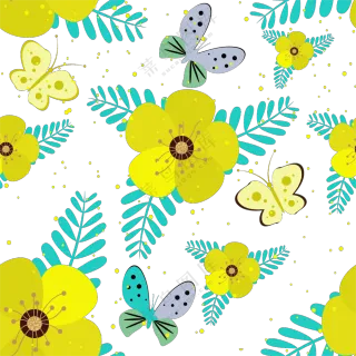 蝴蝶花朵枝叶藤蔓图案免抠图片素材