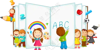 儿童人物与打开的书本创意免抠图片